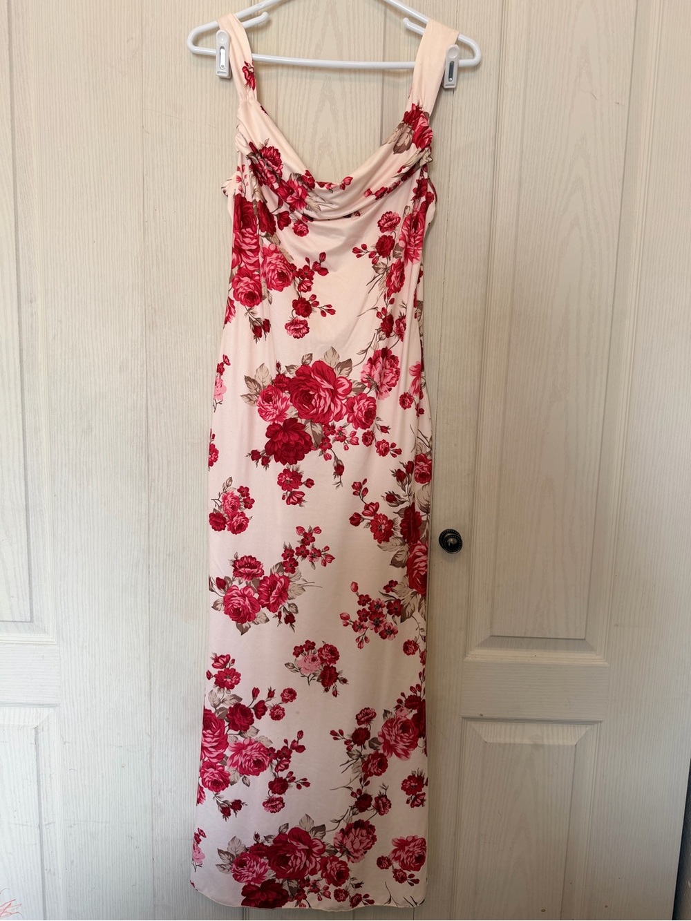 SHEIN Pink and Red Floral Cowl-Neck Maxi Dress